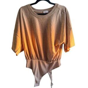 Pink Lily Women's Brown Scoop Neck Bodysuit Short Sleeve Stretchy Casual Medium